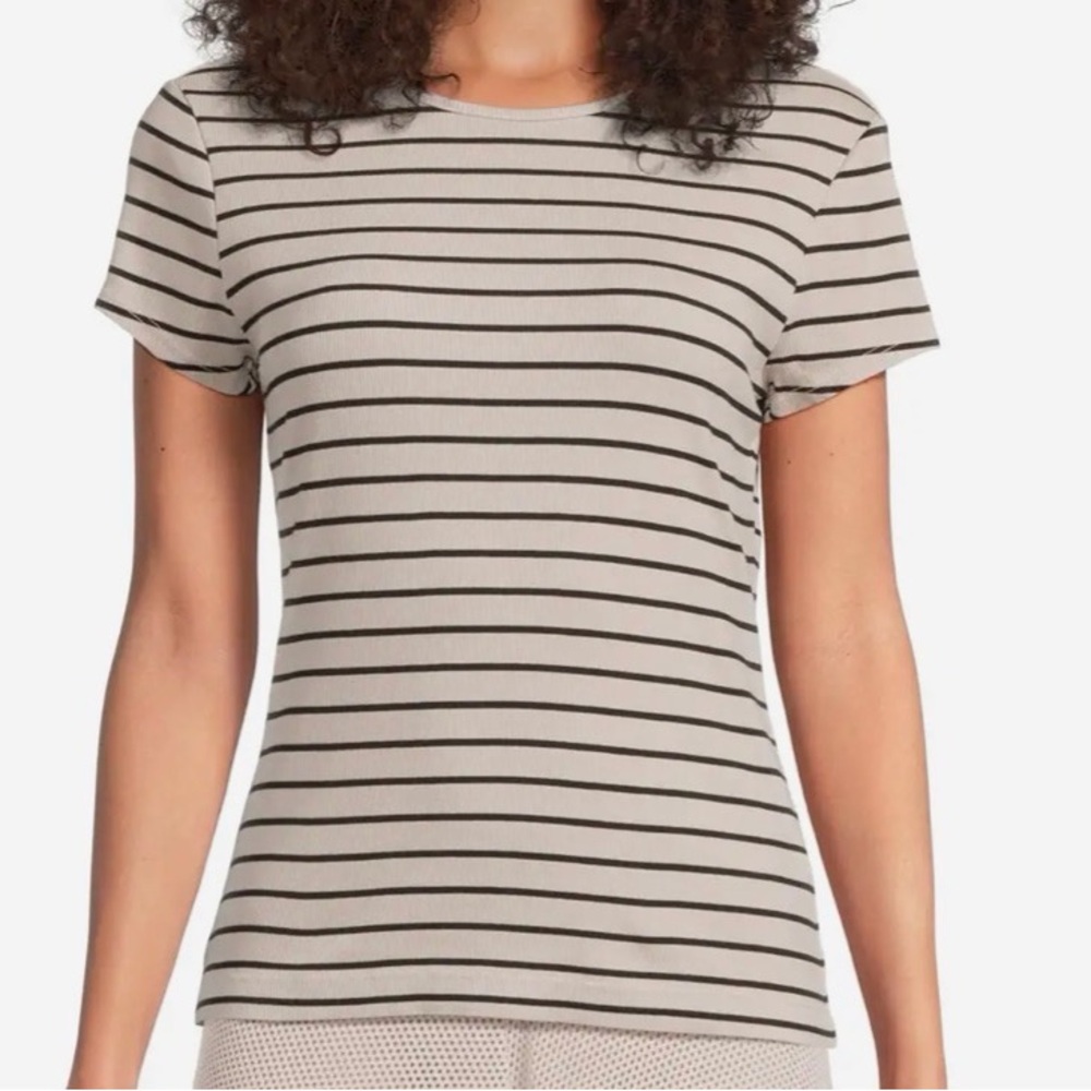 Joy Striped Ribbed Tee in Cement/Black